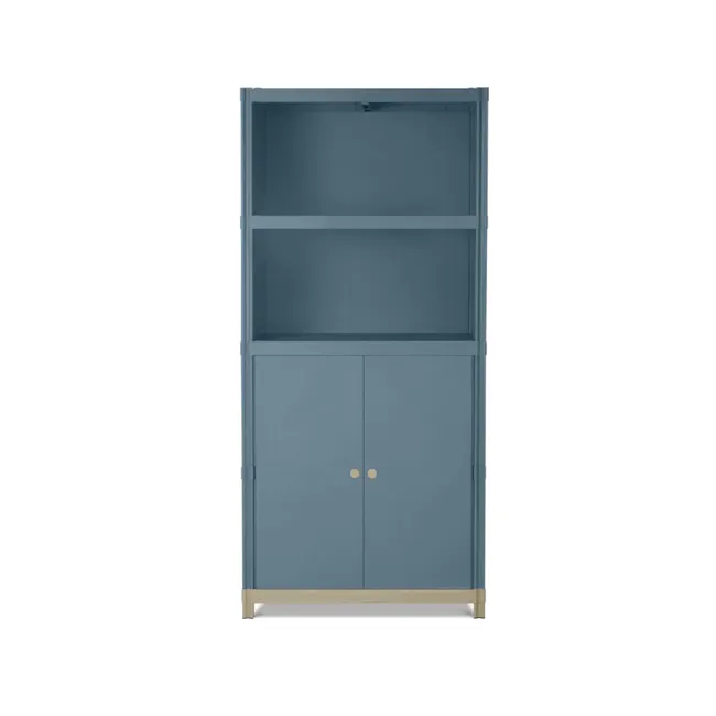 Flo Tall Shelf Storage Cabinet - Fog - 1 - Sleek, modern blue bookshelf with minimalist design, Elegant storage unit with