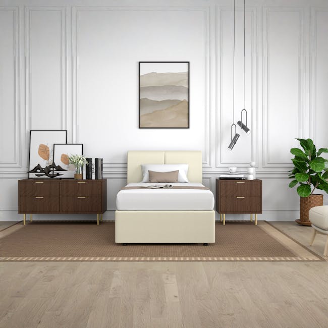 Excel Super Single Trundle Bed - Cream (Faux Leather) - 5 - modern bedroom, minimalist decor, elegant furniture, white