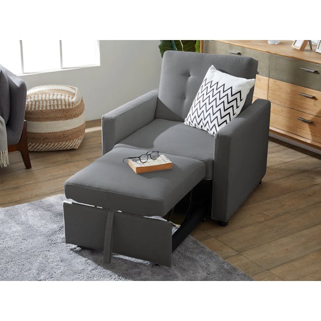 Mason Sofa Bed - Graphite - 3 - Grey upholstered armchair, modern design, cozy seating, textured upholstery, woven throw