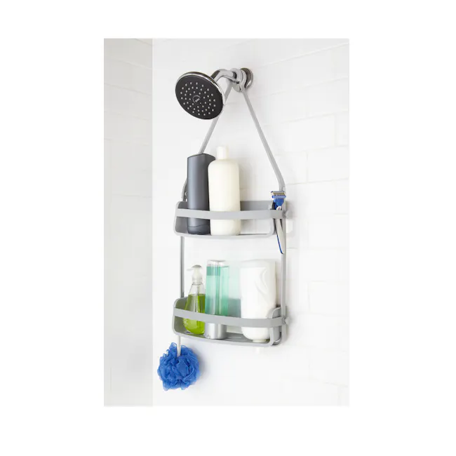 Flex Shower Caddy - Grey - 11 - shower rack, white tiled wall, bathroom shelf, modern design, minimalist decor, bathroom