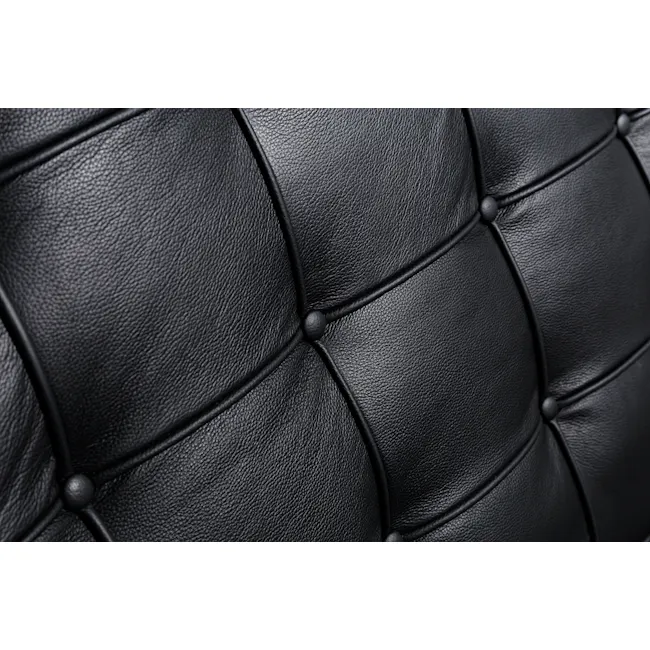 Benton 3 Seater Sofa - Black (Genuine Cowhide) - 8 - Black leather upholstery, Rectangular cushion design, Intricate
