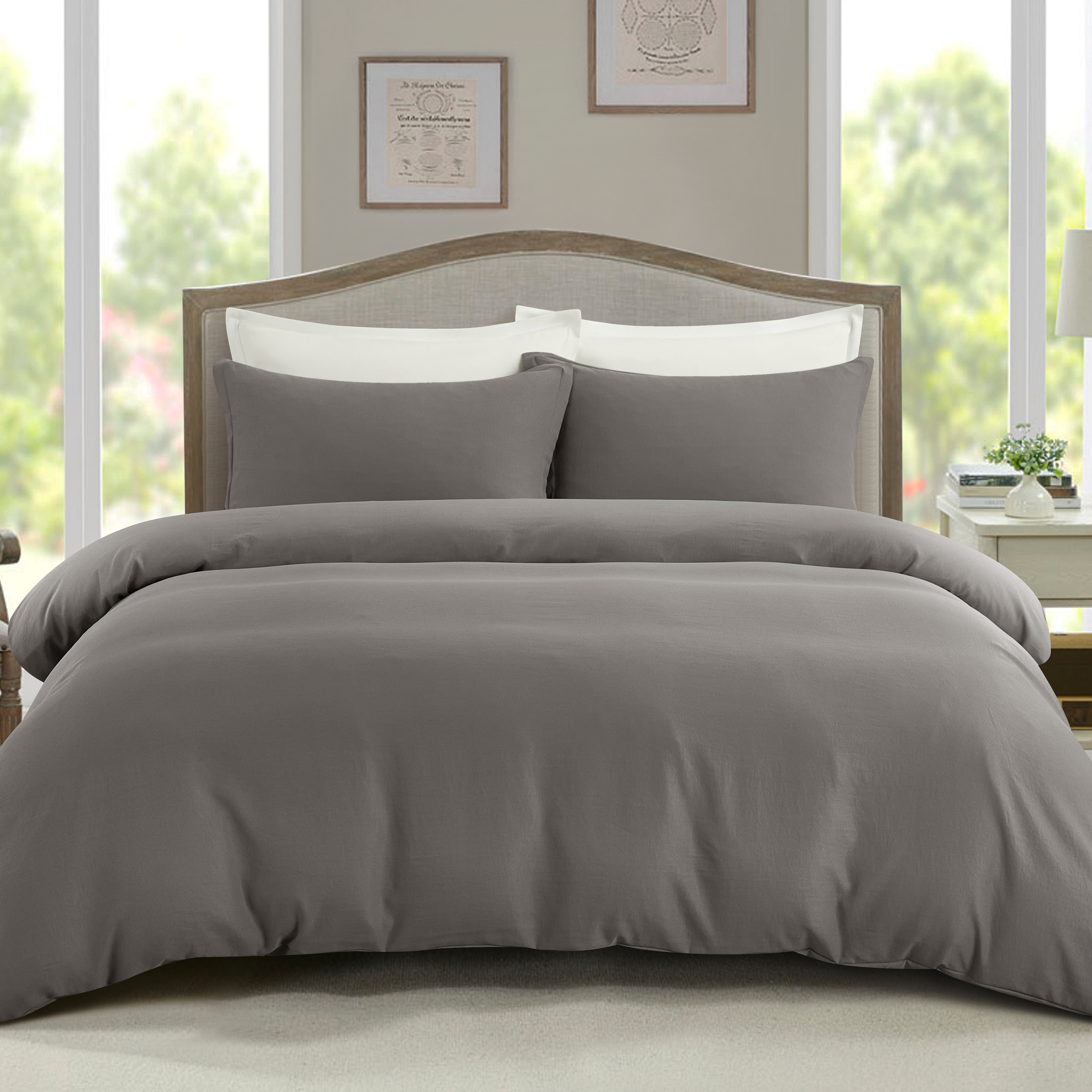 Plain Tencel 4-pc Bedding Set - Charcoal (2 Sizes) - Image 1