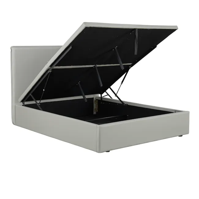 Arthur King Storage Bed - Oslo Grey (Faux Leather) - 5 - Foldable camping bed, black canopy, white frame, black mattress