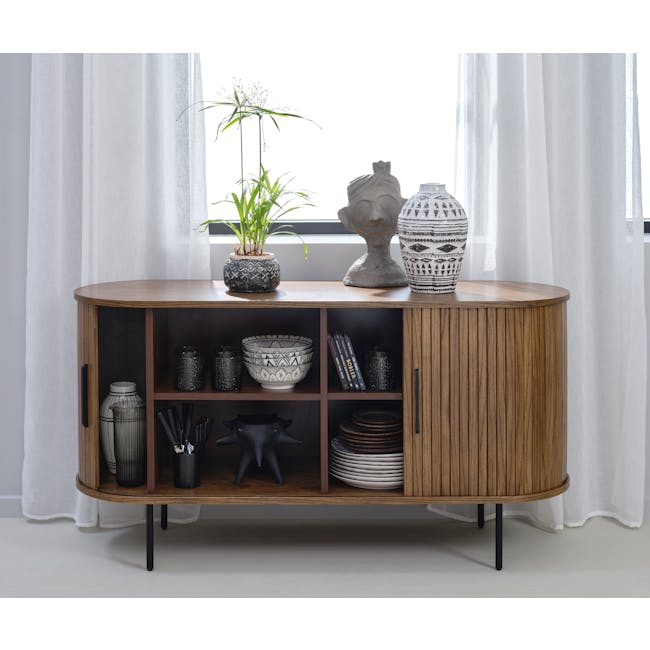 Nola Sideboard 1.4m - Walnut - 2 - vintage wooden cabinet, modern interior design, white curtains, natural light, indoor
