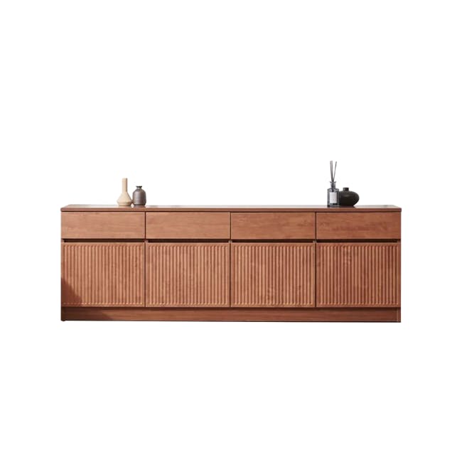 Wynn TV Console 1.8m - Walnut - 1 - Wooden cabinet with textured design, minimalist decor, modern aesthetic, elegant