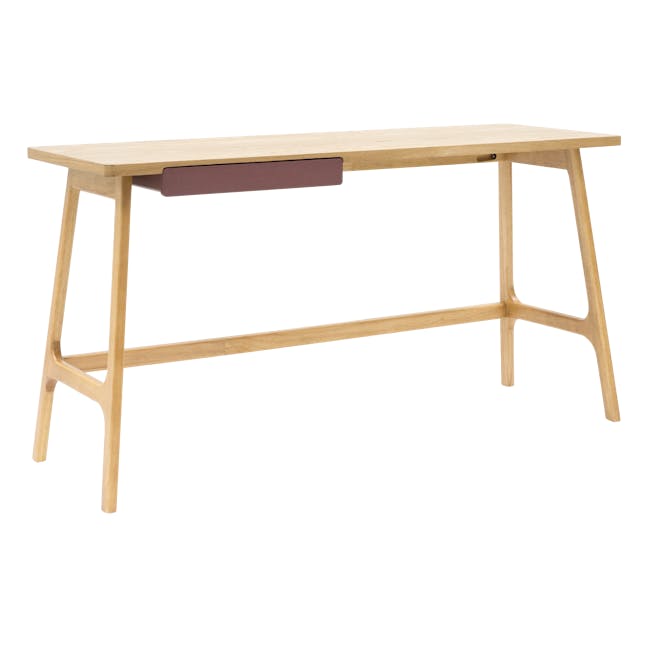 Morey Study Table 1.4m - Natural, Penny Brown - 7 - Light wooden table with brown accent, minimalist design, modern