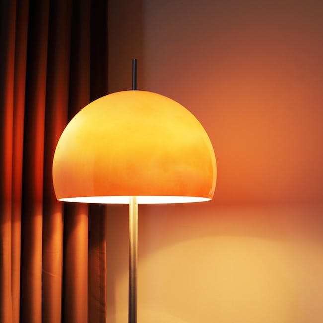 Orla Ombre Floor Lamp - 4 - Orange lamp with soft glow, warm ambient light, modern design, cylindrical shade, elegant