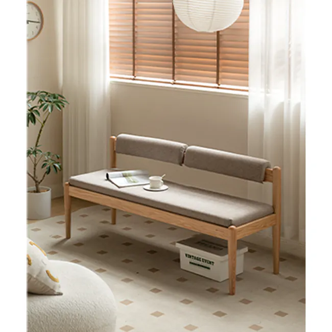 Niel Bench 1.45m - Oak, Chestnut - 5 - Wooden bench, minimalist design, cozy seating, light-colored upholstery, soft