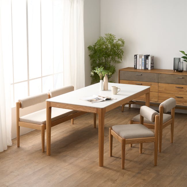 Adelyn Dining Table 1.2m (Sintered Stone) with 2 Niel Chairs and Niel Bench 1.05m in Oak - 52 - Modern dining room