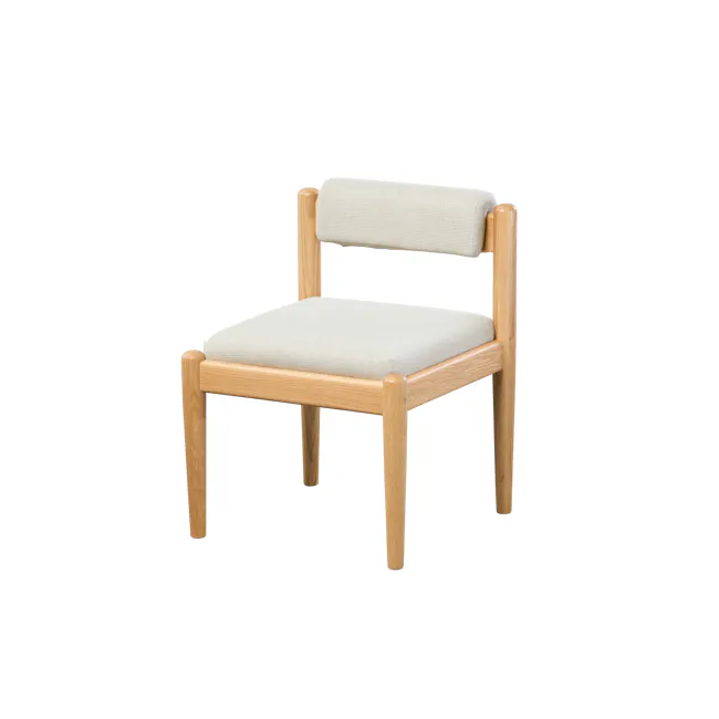 Niel Chair - Oak, Gravel White - 14 - Wooden chair with beige cushion, light wooden frame, minimalist design, modern