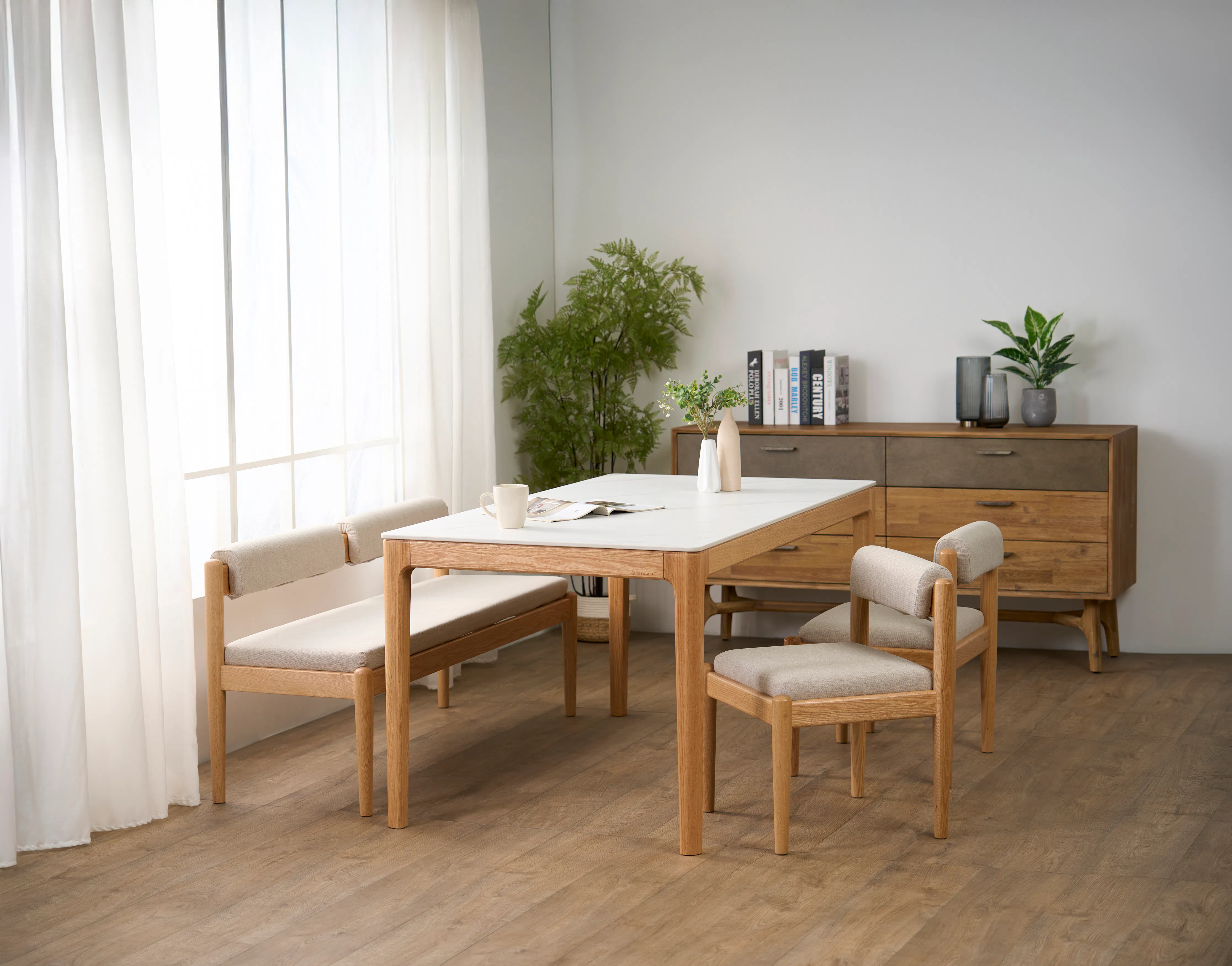 Adelyn Dining Table 1.6m (Sintered Stone) with 4 Niel Chairs in Oak - 67