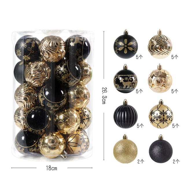 Otto Christmas Balls 34pcs - Black, Gold - 5