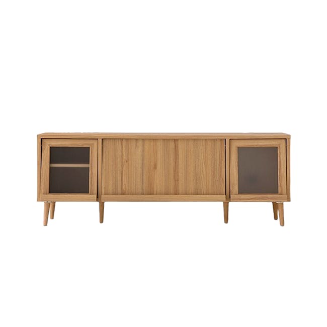 Jael TV Console 1.6m - Oak - 1 - Wooden TV cabinet, minimalist design, natural wood finish, three-panel structure, open