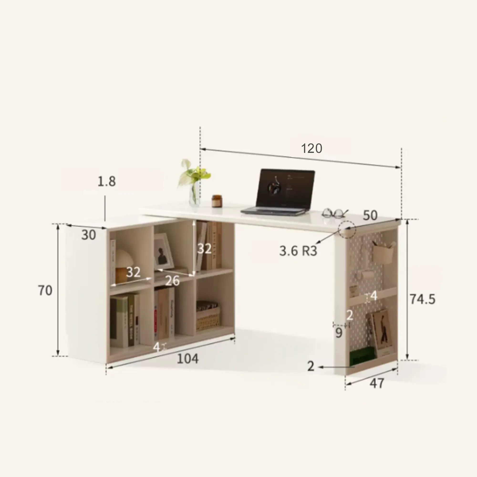 Alice Corner Storage Study Table 1.2m - White - 14
