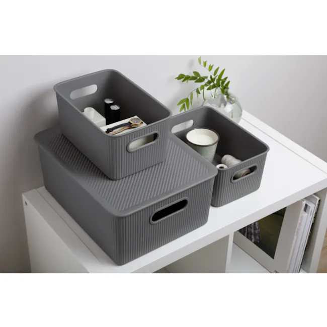 Tatay Organizer Storage Basket - Grey (4 Sizes) - 5L - 6 - Gray storage bins, modern design, textured surface, two