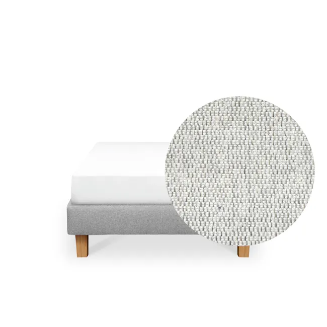 ESSENTIALS Super Single Divan Bed - Dew (Eco Clean Fabric) - 1 - White and gray upholstered bench, round cushion, textured