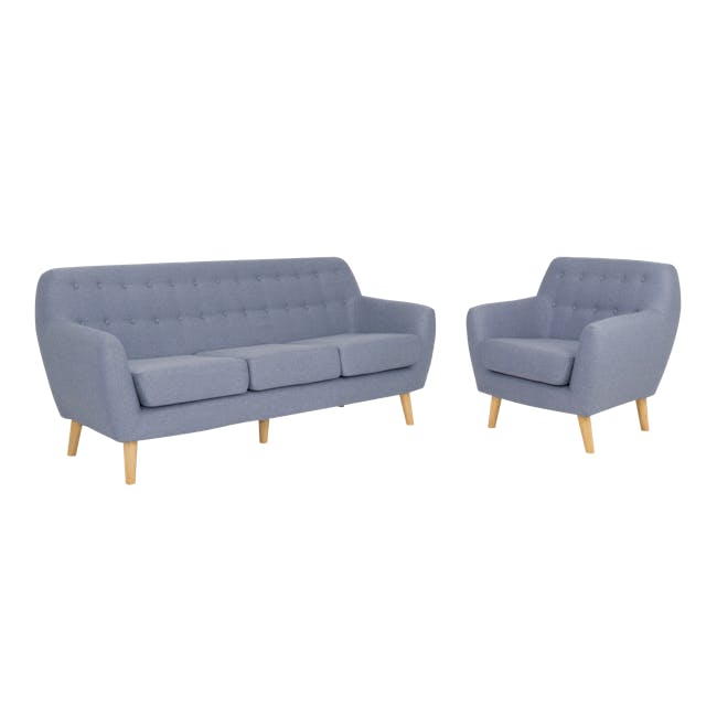 Fabric Swatch - Dusk Blue - 2 - Modern upholstered sofa, light blue fabric, tufted design, wooden legs, minimalist style