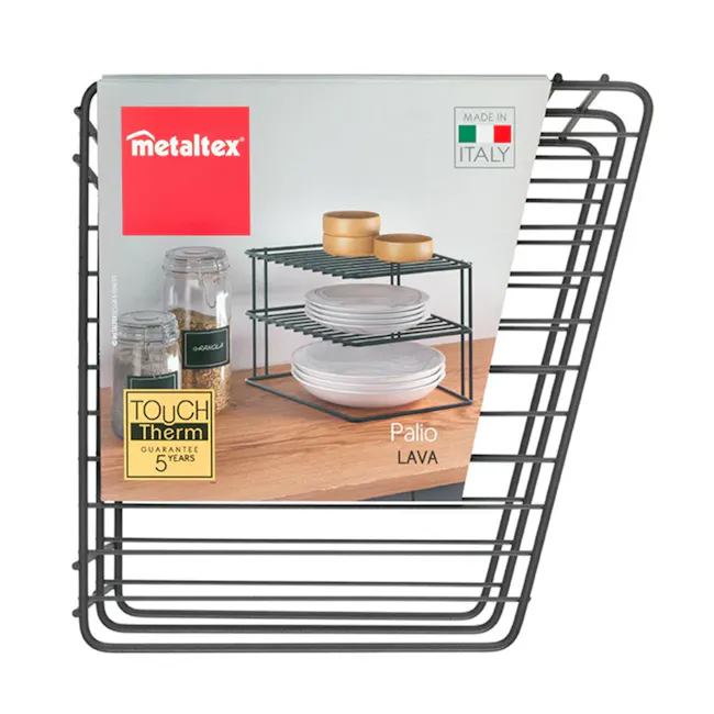 Metaltex Palio 2 Tier Corner Rack - Black - 3 - metal texture, metal frame, kitchen shelf, durable metal, Italian