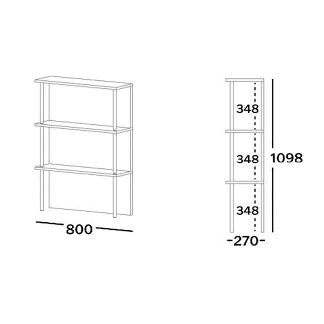 Saffron 3-Tier Open Shelf Only - 4 - Tall, rectangular shelving unit with three shelves, 348-inch wide shelf with a
