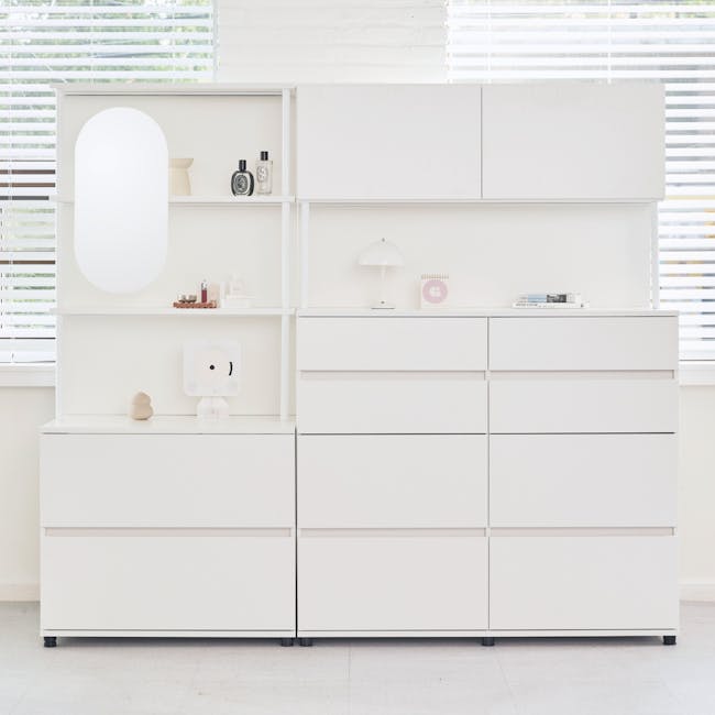 Saffron 3-Tier Open Shelf Only - 2 - White minimalist dresser, modern decor, white shelves, minimalist design, white