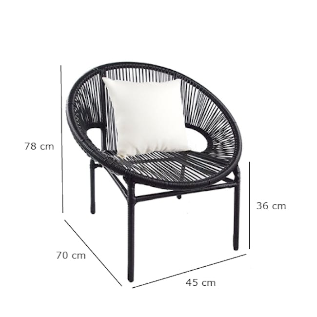 Shelton Sofa Set - White Pillow - 11 - Wicker chair with white cushion, 78 cm height, 45 cm seat width, 70 cm backrest, 36