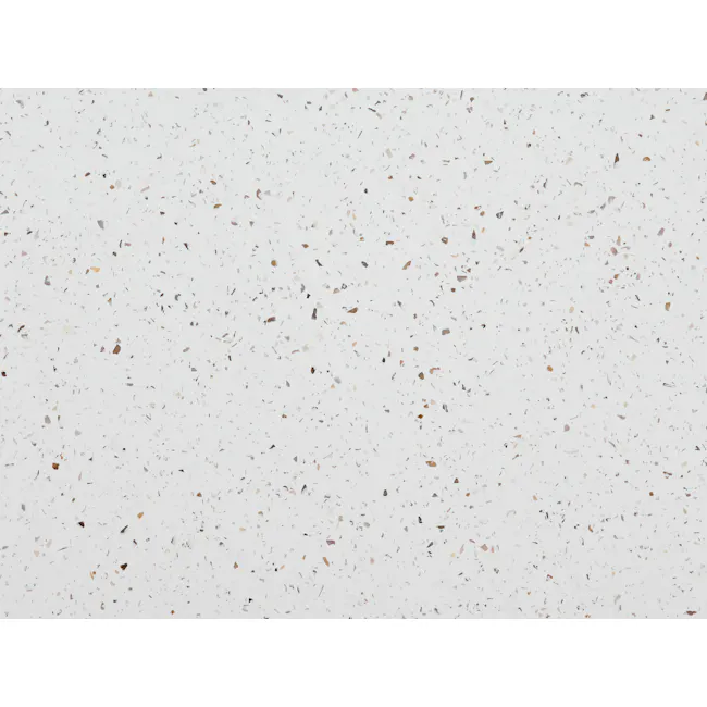 Ryland Terrazzo Stool - 6 - White speckled background, abstract pattern, scattered small shapes, multicolored stones