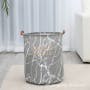 Marble Laundry Basket With Leather Handle - Grey - 4