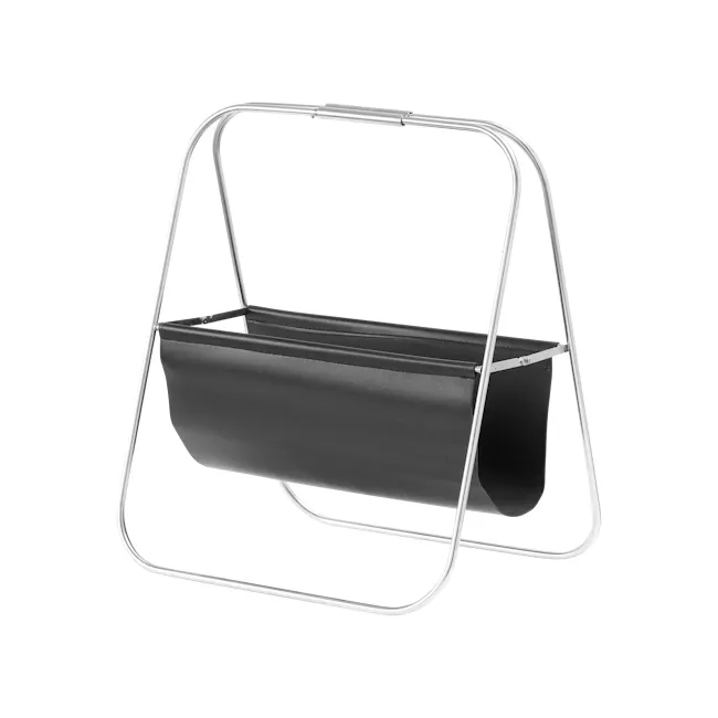 Louis Leather Collapsible Magazine Rack - Black - 1 - Modern minimalist chair with sleek metal frame, black cushioned seat