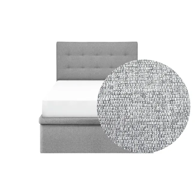 ESSENTIALS Single Headboard Storage Bed - Pebble (Eco Clean Fabric) - 2 - Grey upholstered headboard, white bedding, modern
