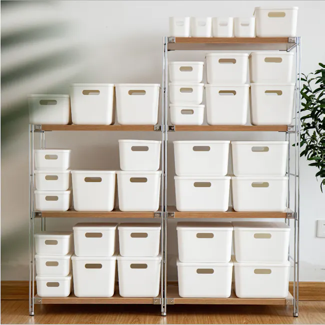 Lussa Storage Box with Lid - Small - 4 - White storage bins, organized shelving, minimalist design, multi-tiered storage