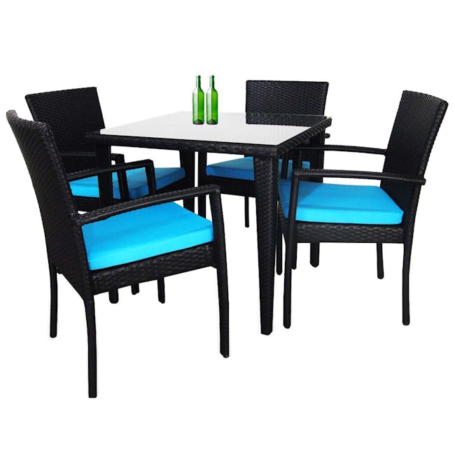 Palm Outdoor Dining Set - Blue Cushions - 0