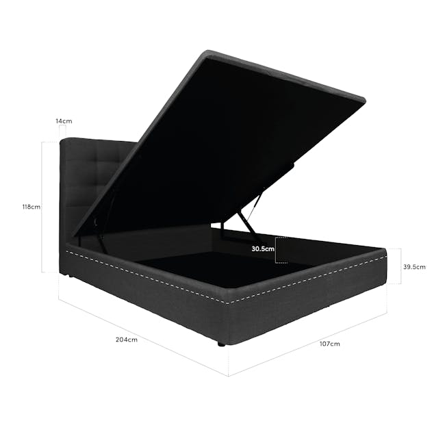 ESSENTIALS Super Single Headboard Storage Bed - Smoke (Fabric) - 4