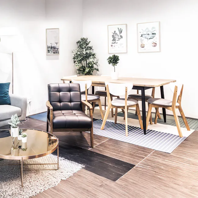 Harold Dining Table 1.5m in Natural, White with Harold Bench 1m and 2 Harold Dining Chairs in Dolphin Grey - 21 - modern