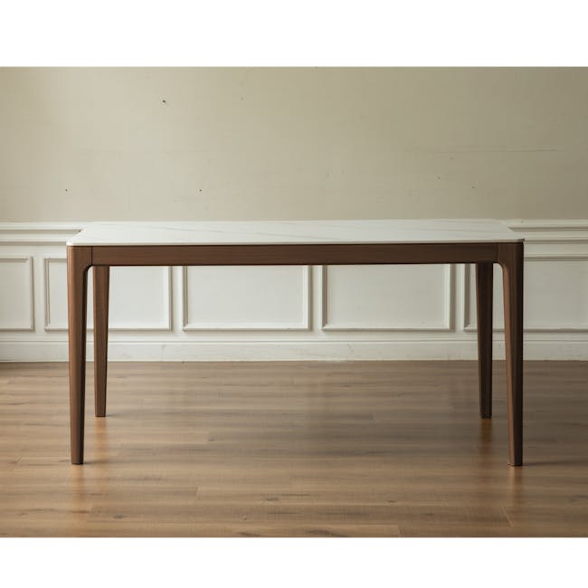 Adelyn Dining Table 1.4m - Walnut (Sintered Stone) - 3 - Modern minimalist table, wooden legs, white marble top, elegant