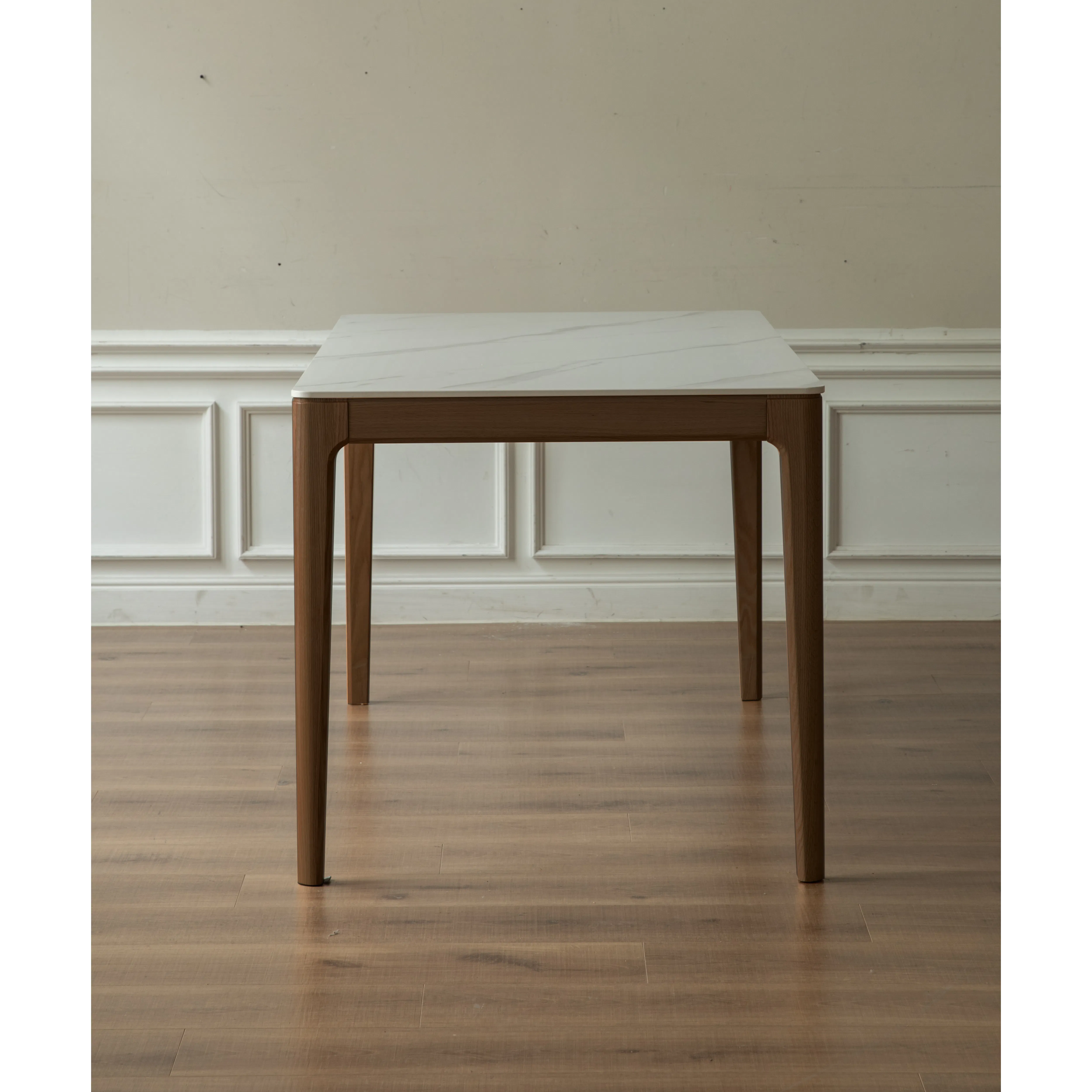 Adelyn Dining Table 1.4m (Sintered Stone) with 4 Niel Chairs in Walnut - 12 - Modern minimalist table, wooden legs, natural