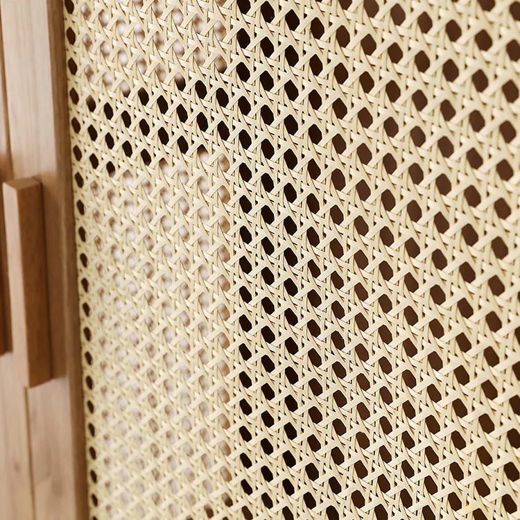 Belig 2 Door Rattan Wardrobe with 1 Drawer - 11 - Wooden lattice, geometric pattern, intricate design, woven texture