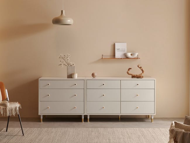 (As-is) Lizzy 6 Drawer Chest 1.2m - White, Brass - 7