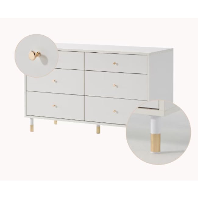 (As-is) Lizzy 6 Drawer Chest 1.2m - White, Brass - 10