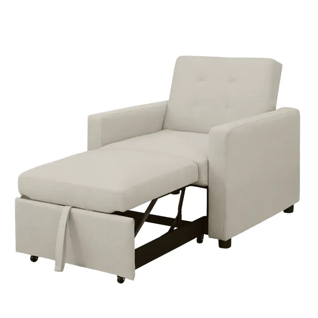 Mason Sofa Bed - Ecru - 7 - Modern minimalist sofa, light beige fabric, ergonomic design, cushioned armrests, sleek black