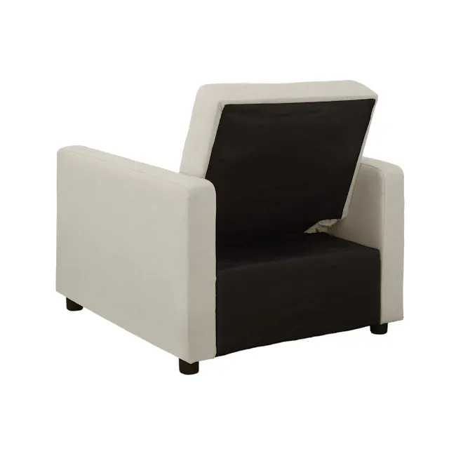 Mason Sofa Bed - Ecru - 11 - Modern armchair, light gray upholstery, black cushion, minimalist design, contemporary style