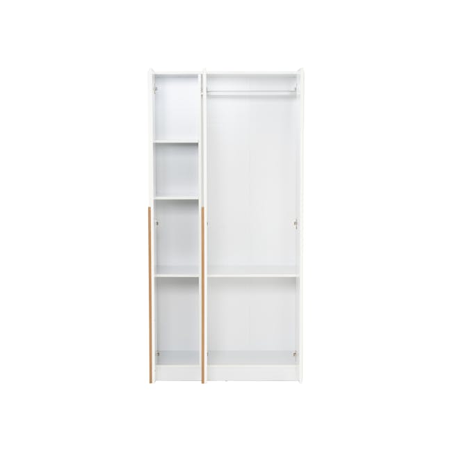 Miah 3 Door Wardrobe with Open Shelves - White - 4 - White minimalist shelving unit, empty shelves, clean design, modern