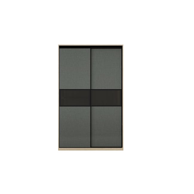 Lorren Sliding Door Wardrobe 3 with Glass Panel - Graphite Linen, Herringbone Oak - 7
