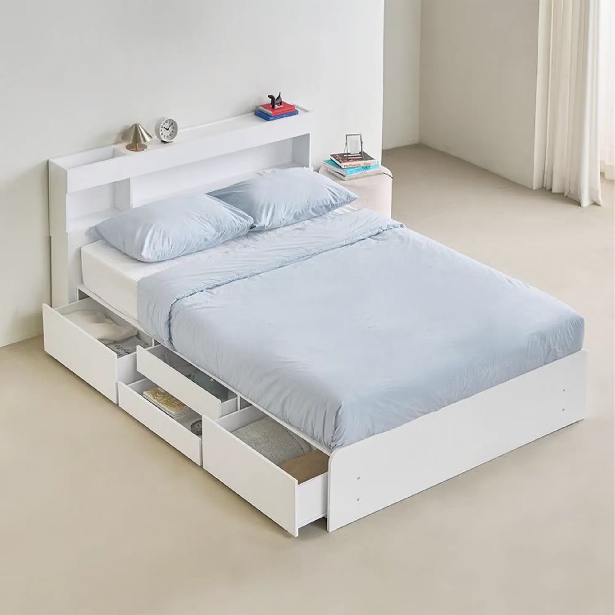 Freya Queen Headboard LED Storage Platform Bed  - Oak - 13