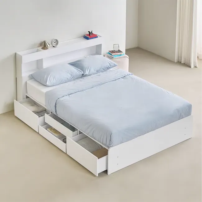 Freya Queen Headboard LED Storage Platform Bed - Oak - 13