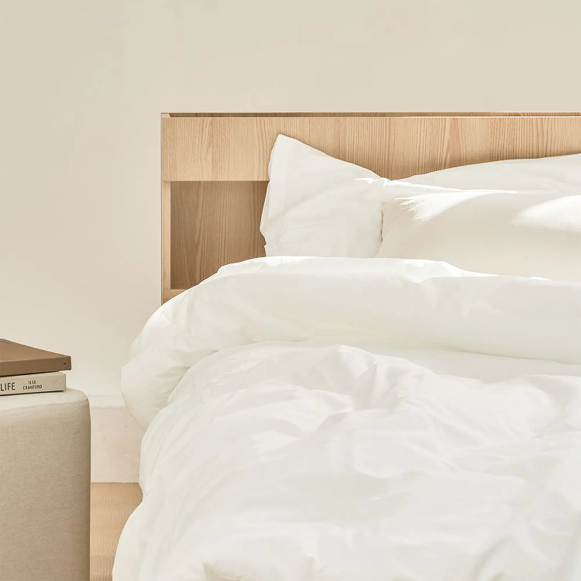 Freya Queen Headboard LED Storage Platform Bed  - Oak - 9