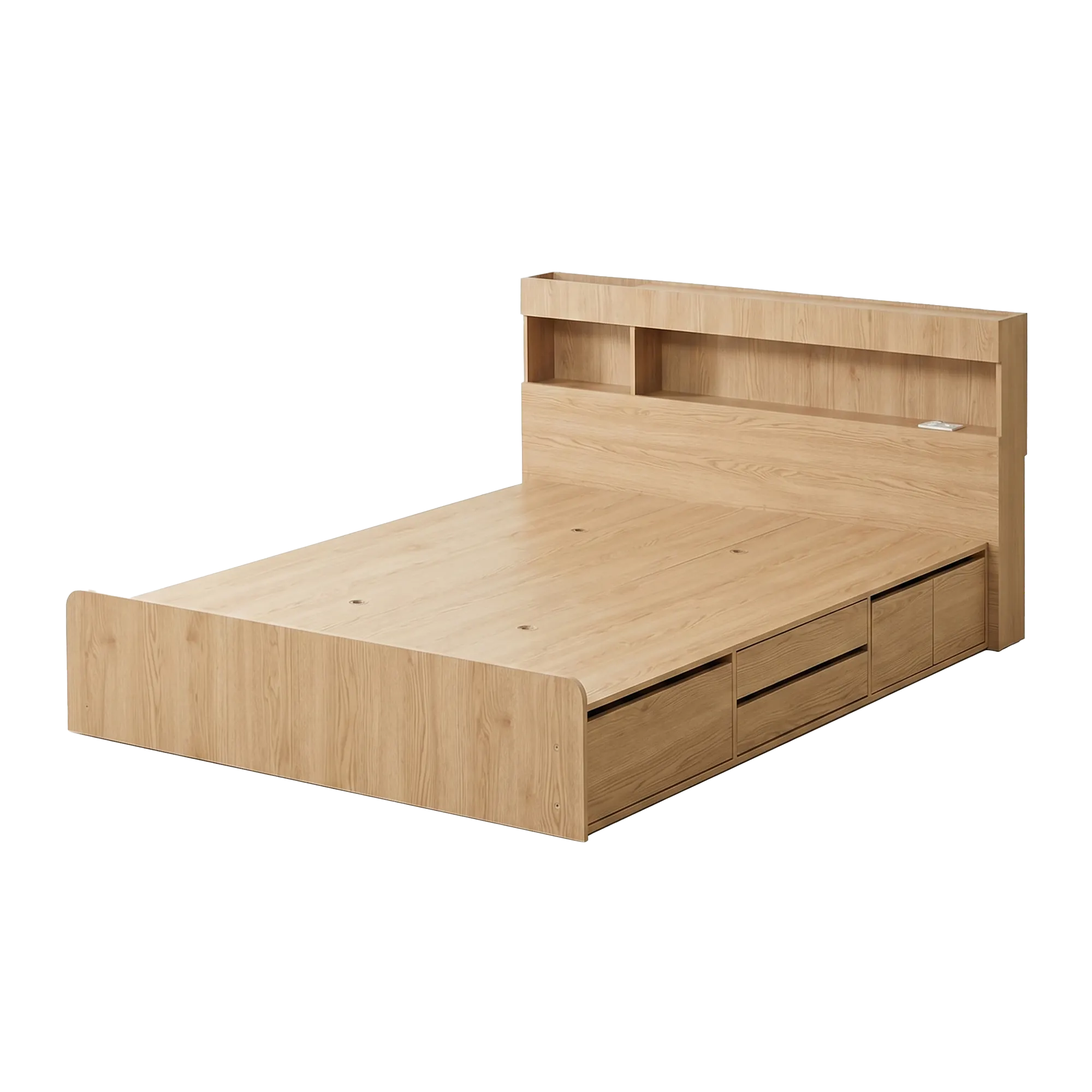 Freya Queen Headboard LED Storage Platform Bed  - Oak