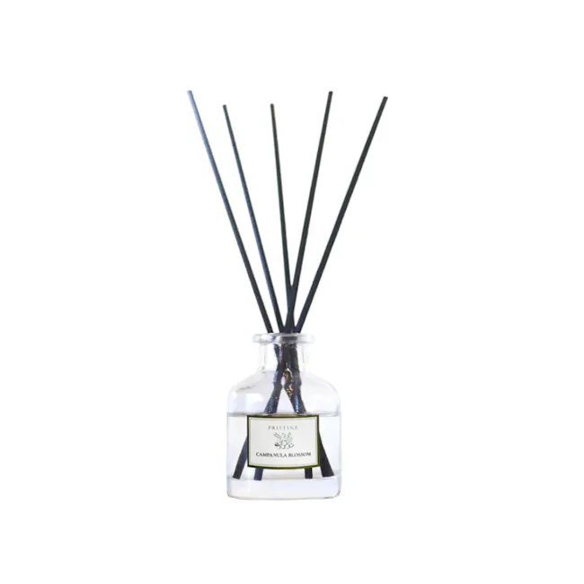Pristine Aroma Reed Diffuser 50ml - Campanula Blossom (Signature Scent) - 3 - Clear glass bottle, black essential oils