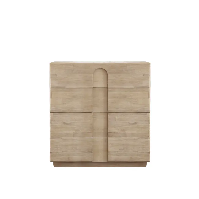 Catania 4 Drawer Chest 1m - 1 - Wooden dresser with minimalist design, light beige wood finish, vertical slats, horizontal