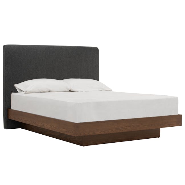 Kenzou Queen Bed in Walnut, Anthracite Grey with 2 Kyoto Top Drawer Bedside Table in Walnut - 2 - modern bedroom bed