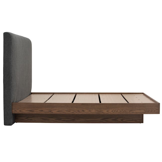 Kenzou Queen Bed in Walnut, Anthracite Grey with 2 Kyoto Top Drawer Bedside Table in Walnut - 5 - modern bed frame